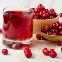 Glas mit Cranberry-Saft und Schale mit Cranberries